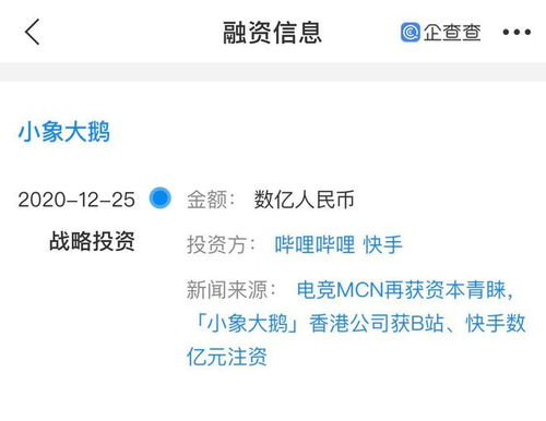 电竞MCN小象大鹅获数亿人民币战略投资，B站与快手联手注资强化互联网文化服务